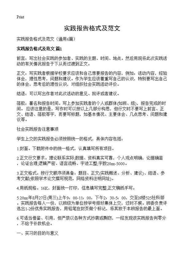 实践报告格式及范文6篇