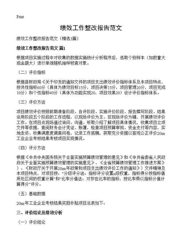 绩效工作整改报告范文3篇
