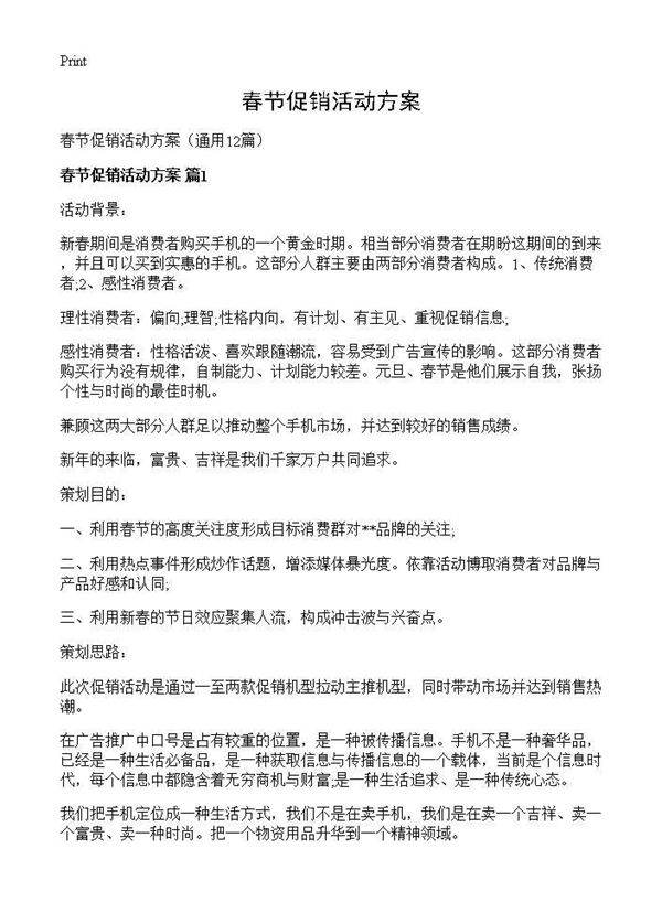 春节促销活动方案12篇