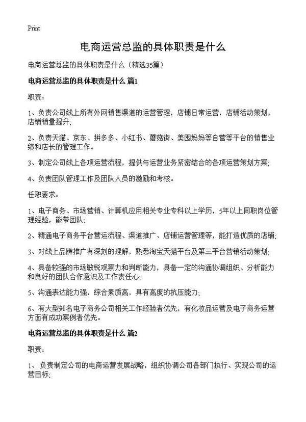电商运营总监的具体职责是什么35篇