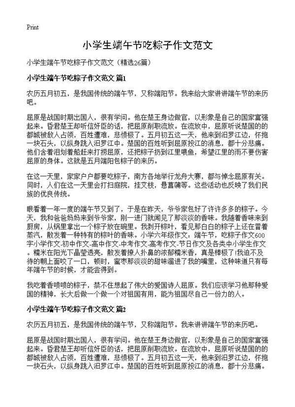 小学生端午节吃粽子作文范文26篇