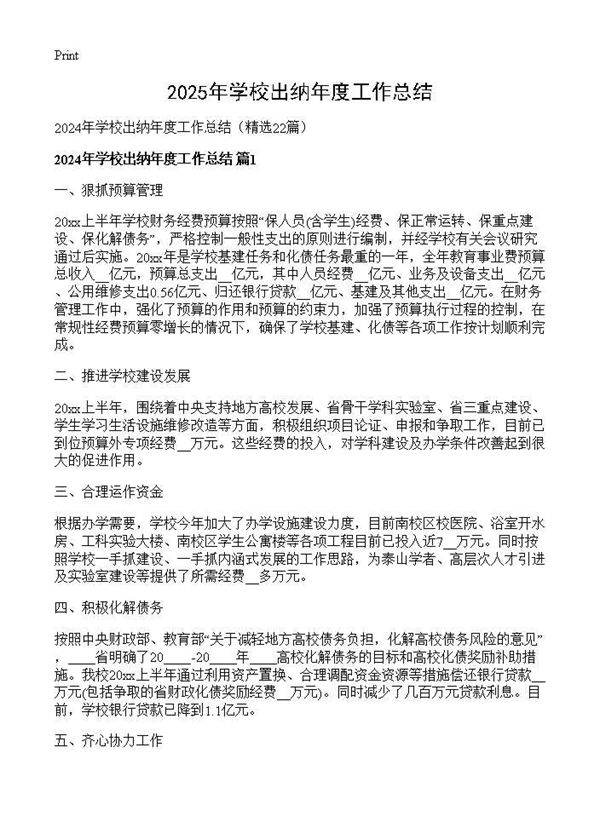 2024年学校出纳年度工作总结22篇