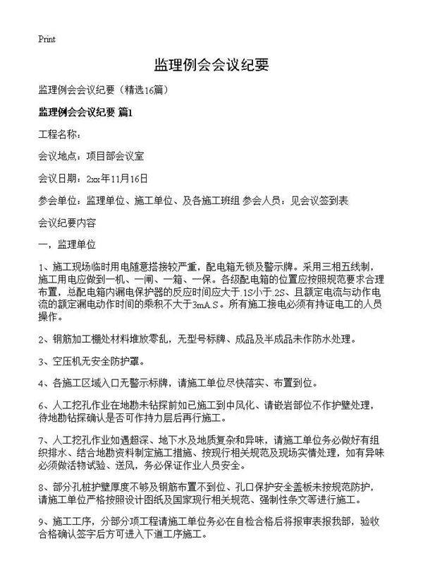 监理例会会议纪要16篇