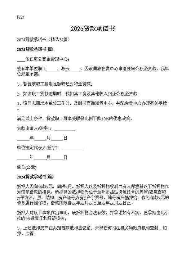 2024贷款承诺书34篇