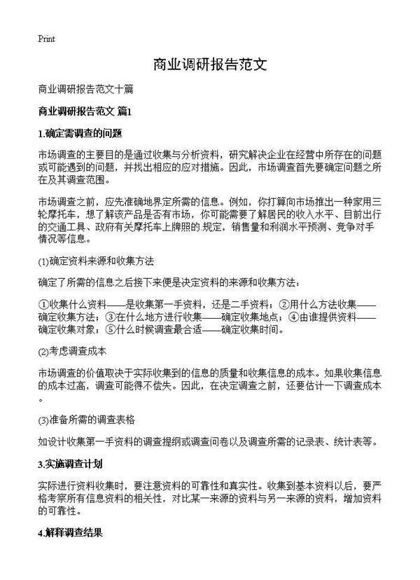 商业调研报告范文