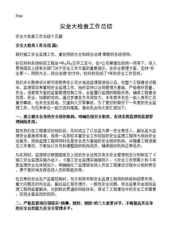 安全大检查工作总结