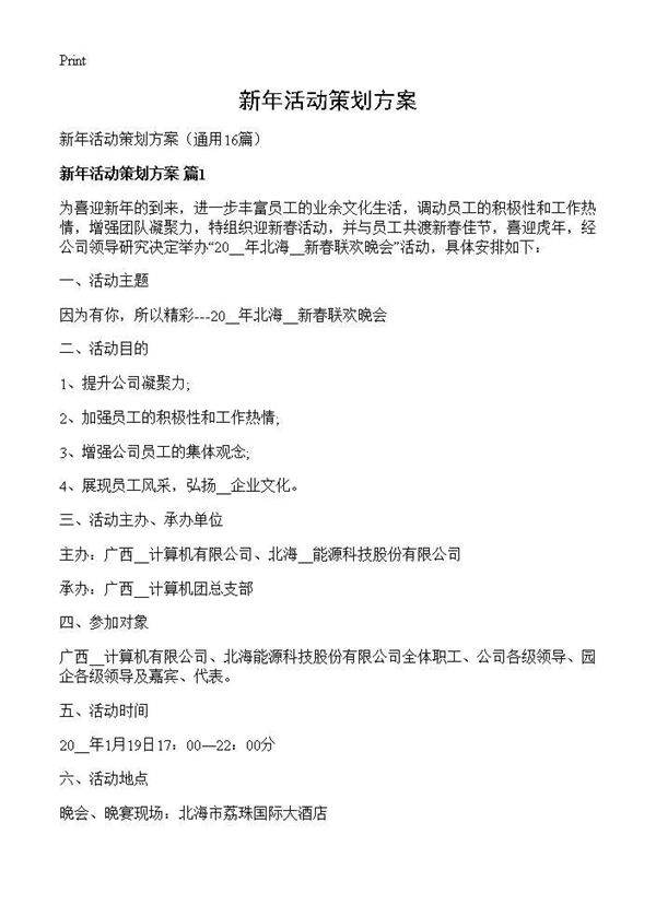 新年活动策划方案16篇