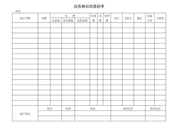房客租房结算清单