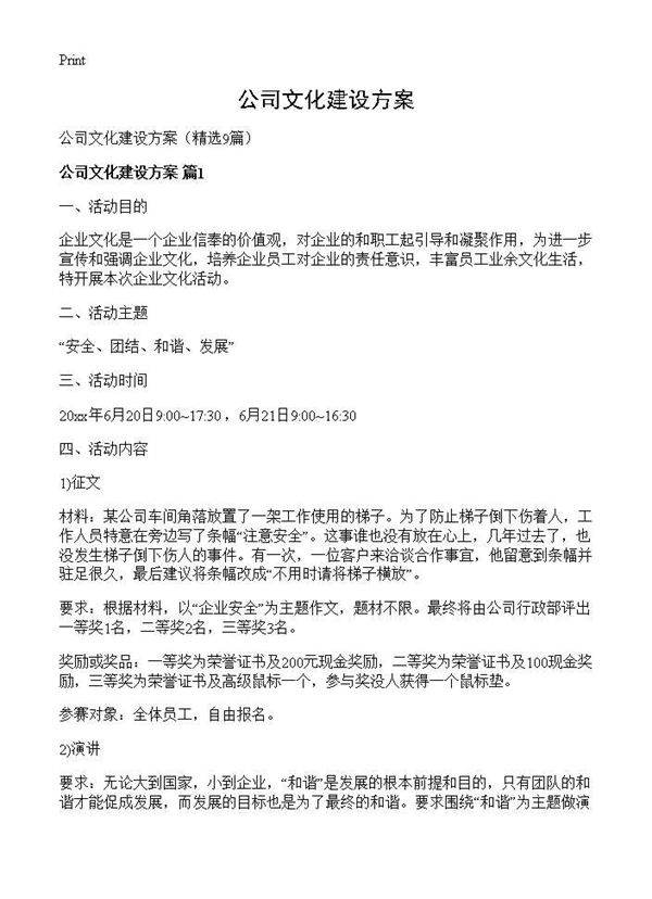 公司文化建设方案9篇