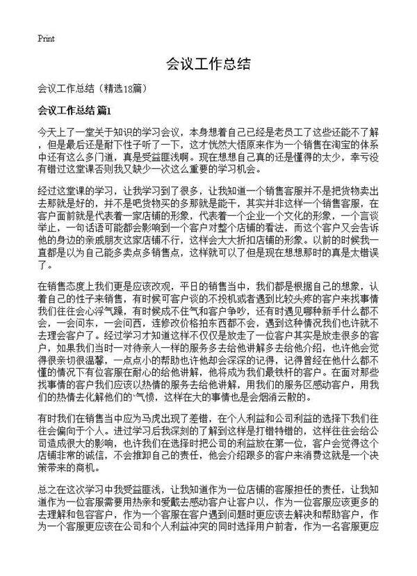 会议工作总结18篇