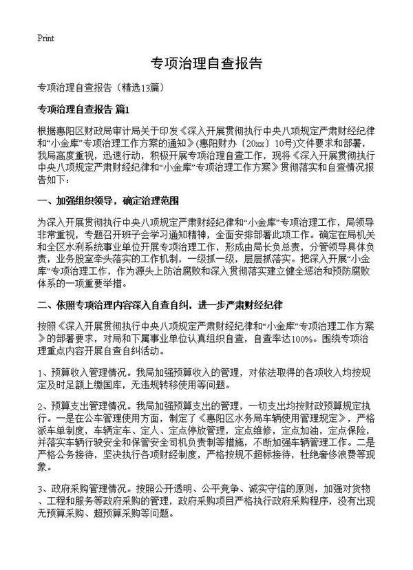 专项治理自查报告13篇