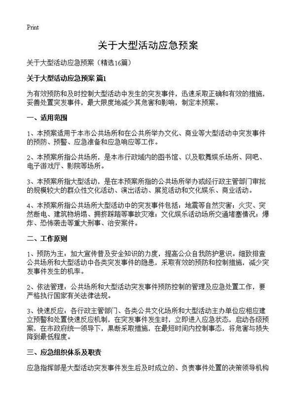 关于大型活动应急预案16篇