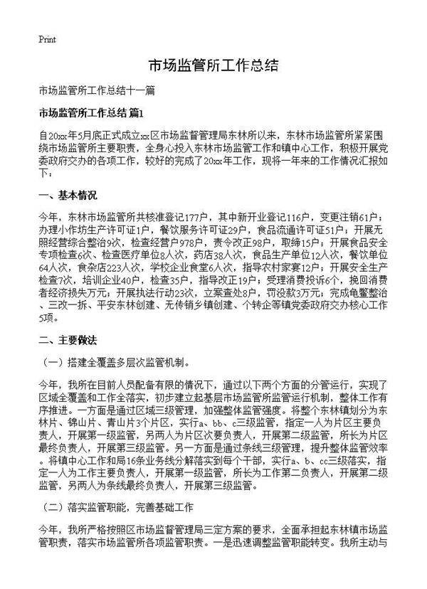 市场监管所工作总结