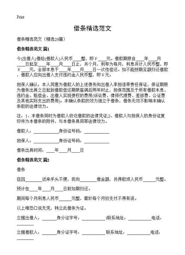 借条精选范文29篇