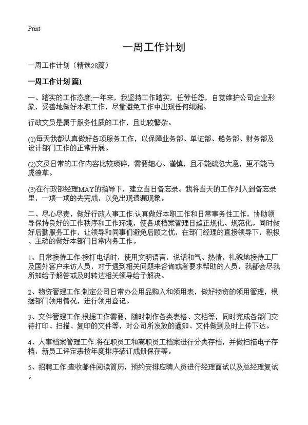 一周工作计划28篇