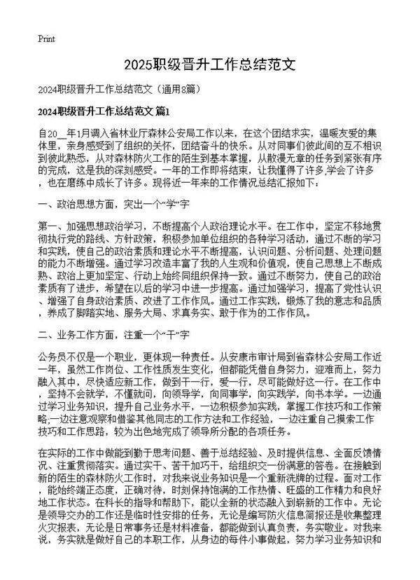 2024职级晋升工作总结范文8篇