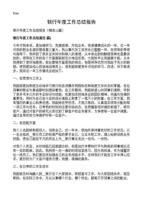 银行年度工作总结报告12篇