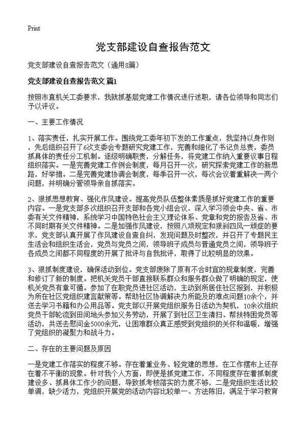 党支部建设自查报告范文8篇