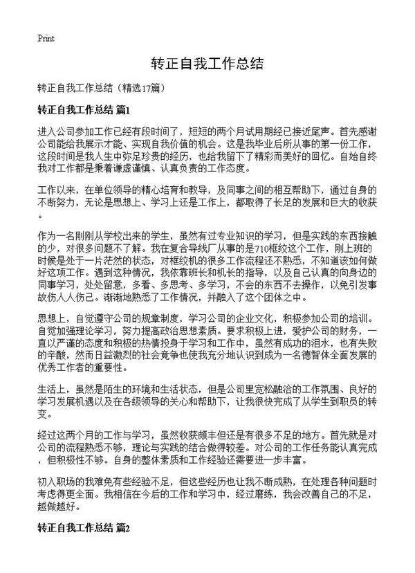 转正自我工作总结17篇