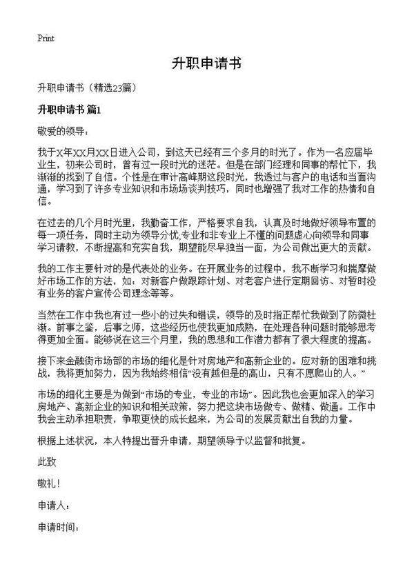 升职申请书23篇