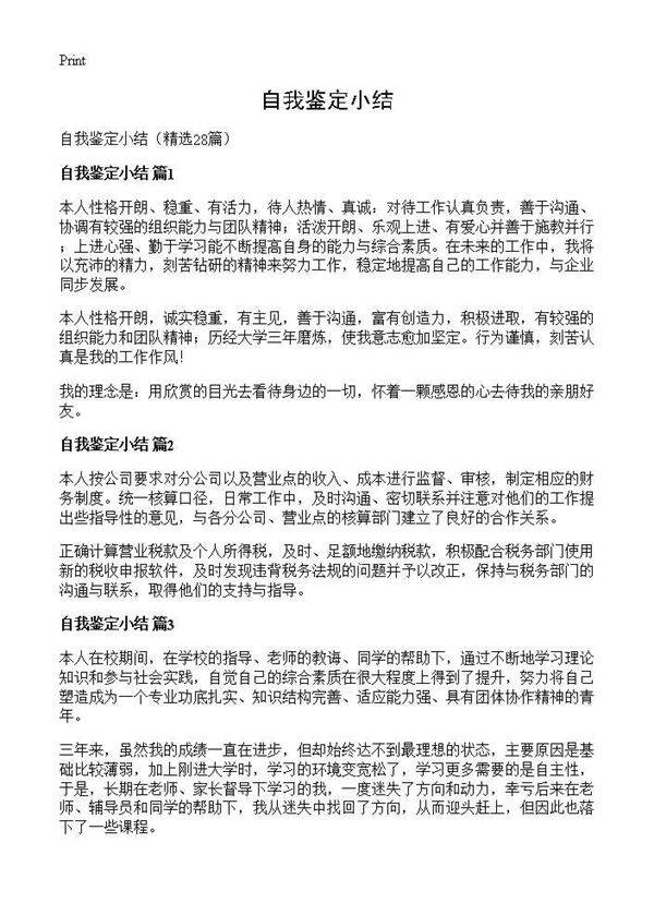 自我鉴定小结28篇