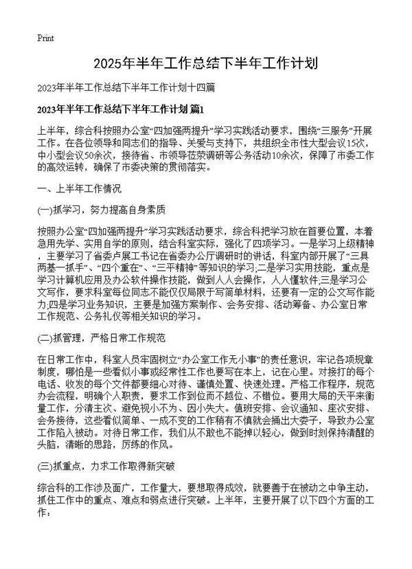 2025年半年工作总结下半年工作计划