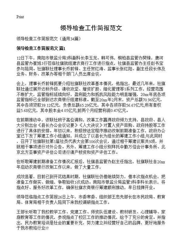 领导检查工作简报范文34篇