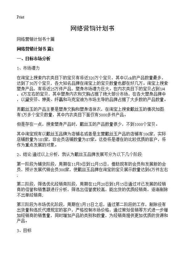 网络营销计划书