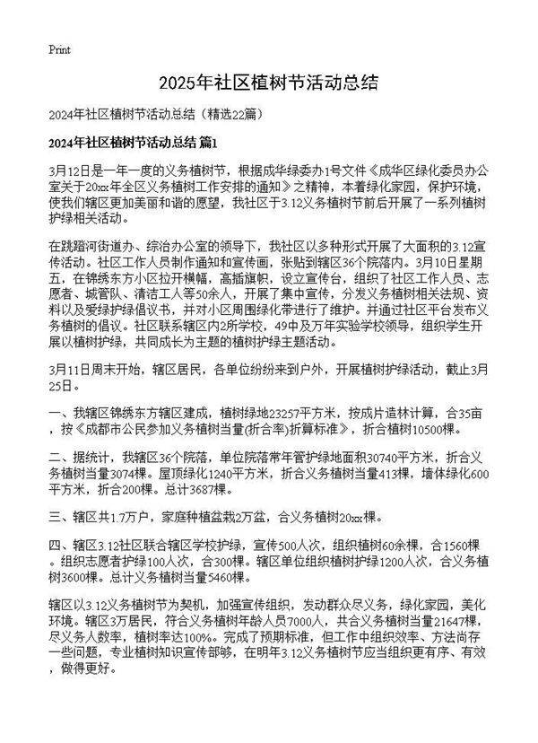 2024年社区植树节活动总结22篇