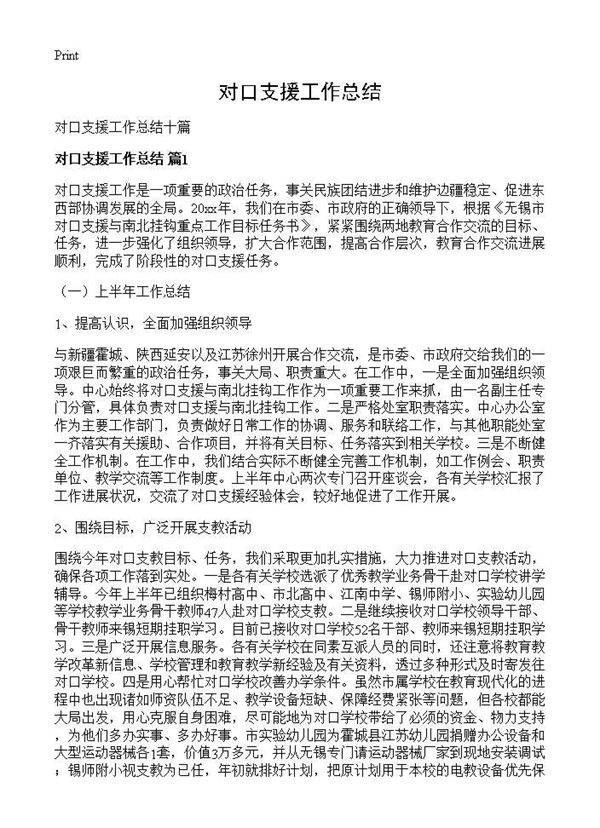 对口支援工作总结