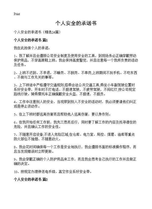 个人安全的承诺书24篇