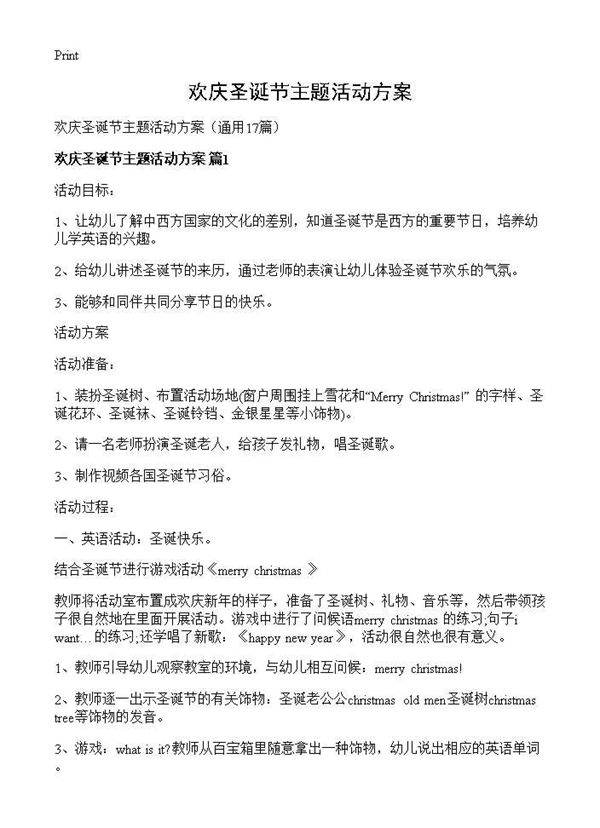 欢庆圣诞节主题活动方案17篇