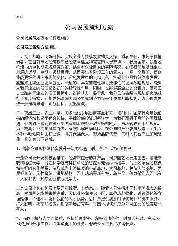 公司发展策划方案4篇