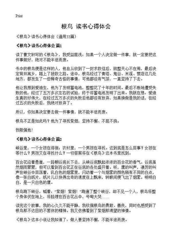 《根鸟》读书心得体会33篇