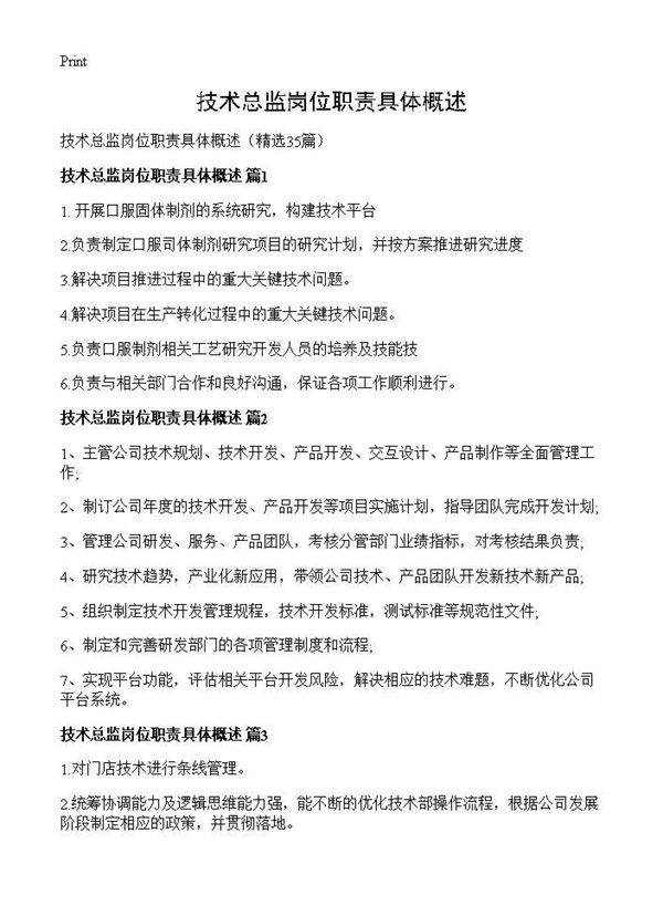 技术总监岗位职责具体概述35篇