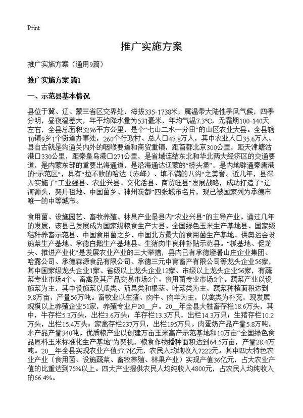 推广实施方案9篇