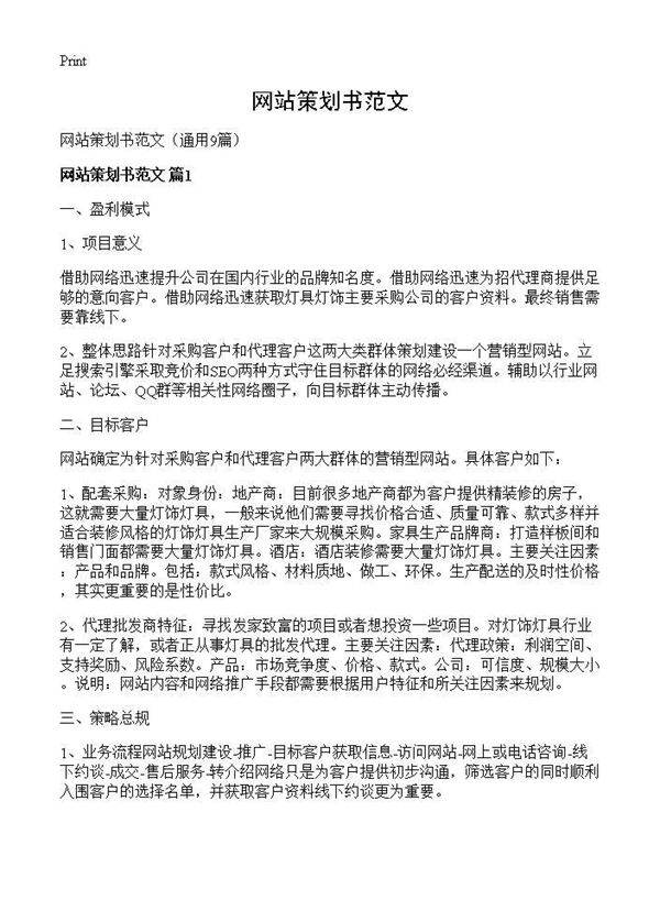 网站策划书范文9篇