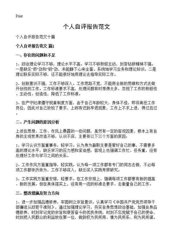 个人自评报告范文