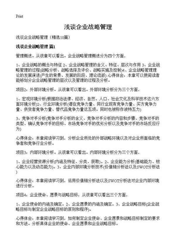 浅谈企业战略管理10篇