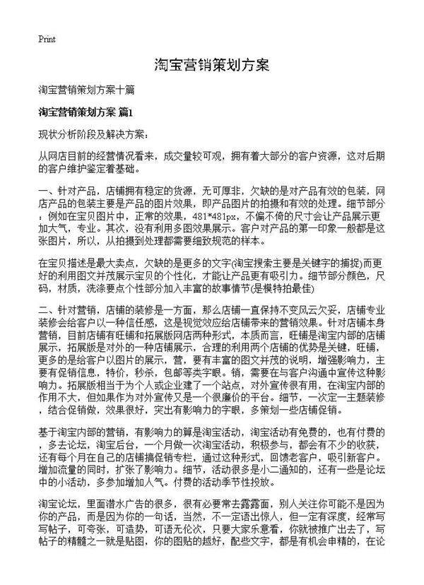 淘宝营销策划方案