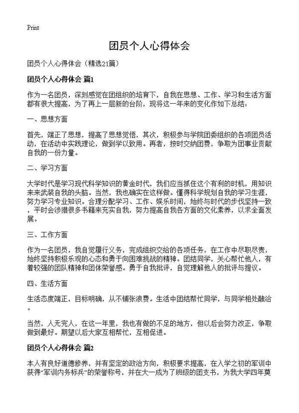 团员个人心得体会21篇