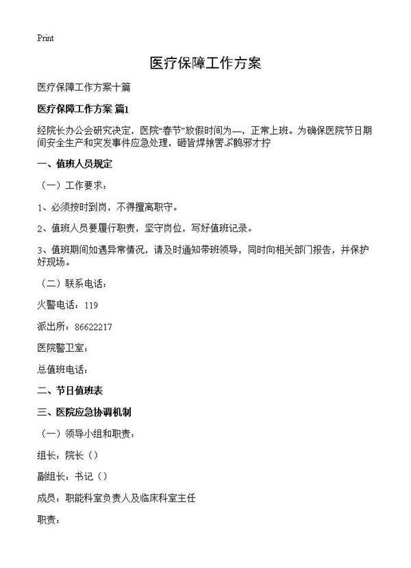 医疗保障工作方案