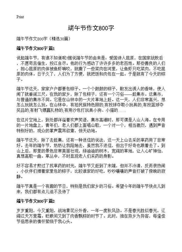 端午节作文800字30篇