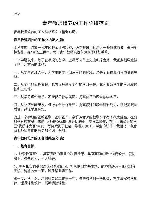 青年教师培养的工作总结范文15篇