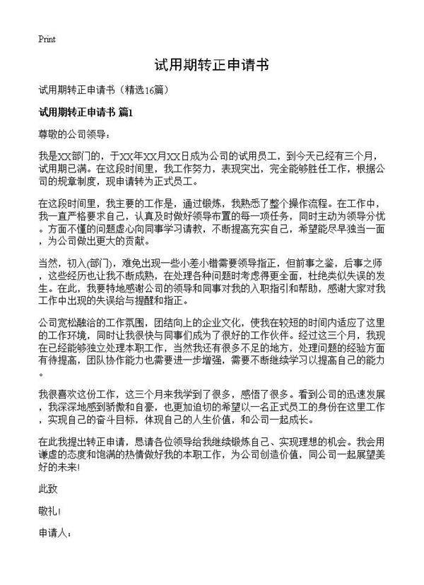 试用期转正申请书16篇