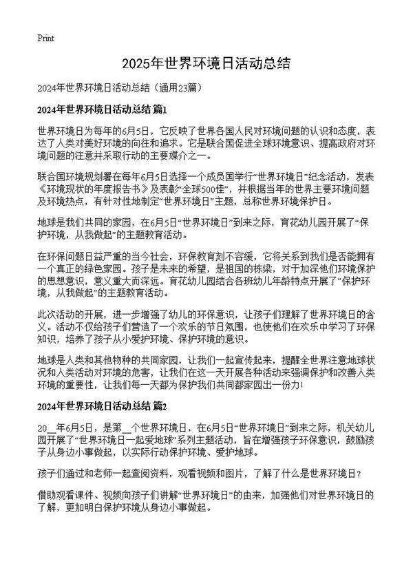 2024年世界环境日活动总结23篇