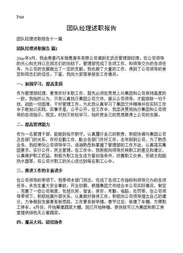 团队经理述职报告