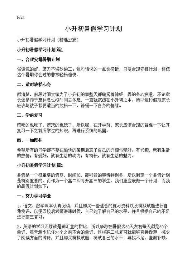 小升初暑假学习计划23篇