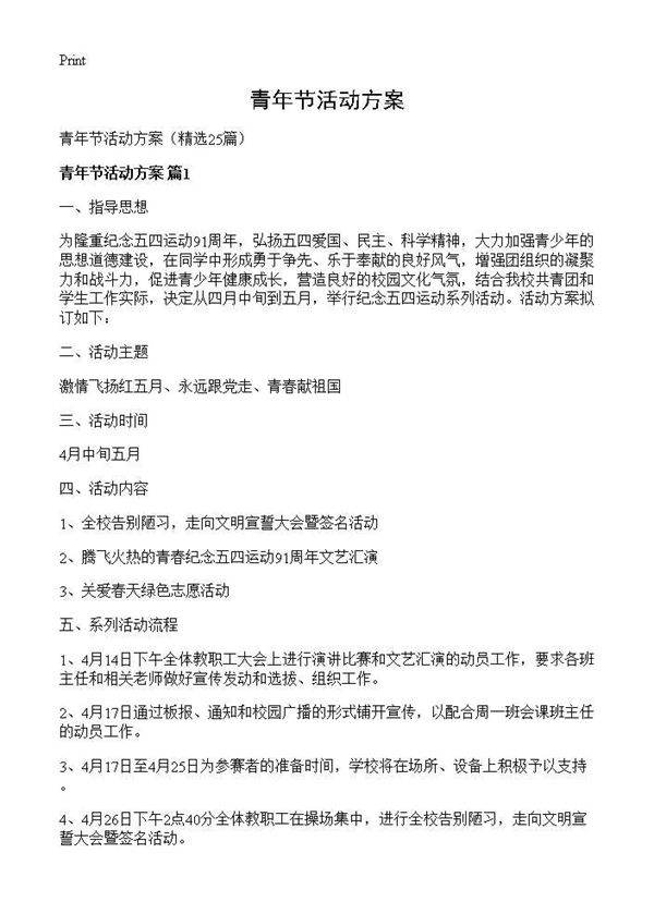 青年节活动方案25篇
