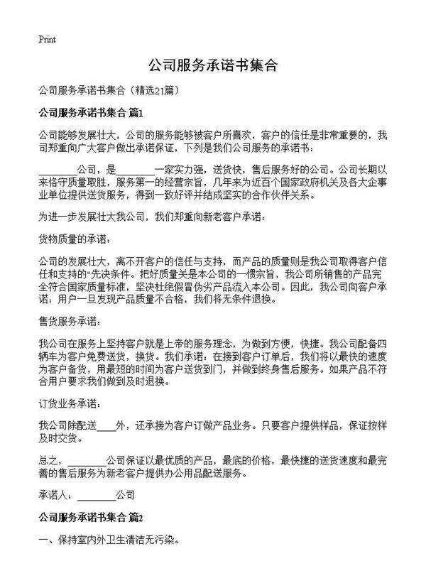 公司服务承诺书集合21篇